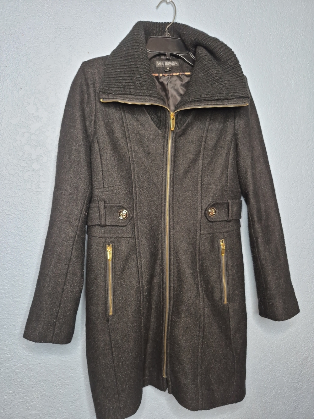 Via Spiga Black Wool-Blend Zip Front Coat